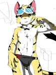 4_fingers black_clothing black_swimwear clothed clothing eyewear eyewear_on_head fingers goggles goggles_on_head male slim solo speedo speedo_only swimwear topless water young a8295536 cheetah felid feline mammal 3:4 hi_res