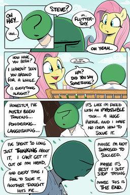 dialogue duo female feral male sitting text shoutingisfun friendship_is_magic hasbro my_little_pony anon fluttershy_(mlp) equid human mammal 2:3 comic english_text hi_res