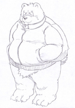 anthro belly biped blush clothed clothing eyes_closed kemono male overweight overweight_male simple_background solo meg_hoi bear mammal 2015