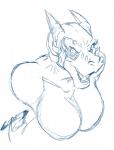 angry anthro big_breasts breasts facial_piercing featureless_breasts female furgonomics furry-specific_piercing horn leaning leaning_forward looking_at_viewer muzzle_piercing non-mammal_breasts nose_piercing nude open_mouth piercing simple_background solo teeth tongue white_background drakerogers viktoria_(beyxer) reptile scalie trenco 2017 bust_portrait digital_media_(artwork) hi_res portrait sketch