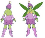 alternate_species arm_warmers armwear bottomwear clothing femboy flower flower_(anatomy) footwear front_view green_body green_skin leaf leaf_wings male no_pupils pink_eyes plant purple_bottomwear purple_clothing purple_skirt rear_view shoes simple_background skirt solo unusual_anatomy unusual_wings white_background wings magnetiorchid bandai_namco digimon adagio_flores digimon_(species) elemental_creature elemental_humanoid flora_fauna humanoid lillymon plant_humanoid 2022 clip_studio_paint_(artwork) digital_media_(artwork) model_sheet