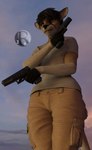 anthro femboy gun handgun male outside pistol pose ranged_weapon solo weapon perturbedmania matthew_cooke kangaroo macropod mammal marsupial 3d_(artwork) absurd_res daz_studio_(artwork) digital_media_(artwork) hi_res