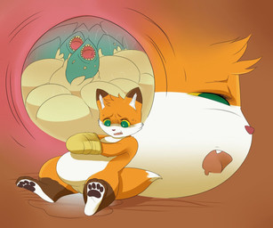 anthro bdsm belly big_belly bondage bound egg female feral genitals green_eyes group pregnant reclining solo_focus underage_pregnancy vulva yellow_sclera young young_anthro young_female tderek99 taleir annelid canid canine fox leech mammal monster