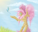 alternate_species anthro cloud duo elderly female flying outside plant side_view sky smile soul_devouring_eyes tree wood poor_yorick friendship_is_magic hasbro my_little_pony fluttershy_(mlp) avian bird elemental_creature equid flora_fauna mammal treant digital_media_(artwork) portrait three-quarter_portrait