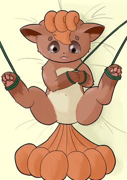 4_toes ambiguous_gender bed bodily_fluids brown_body brown_tail butt digitigrade featureless_crotch feet feral furniture hindpaw lying lying_on_bed null on_back on_bed pawpads paws pink_pawpads solo spread_legs spreading tail tears toes jayfeather233 nintendo pokemon canid canine fox generation_1_pokemon mammal pokemon_(species) vulpix absurd_res hi_res