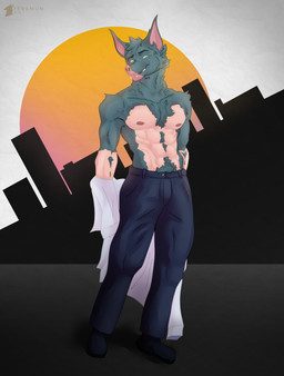 anthro clothed clothing fangs for_a_head fur looking_at_viewer male muscular muscular_male nipples simple_background smile solo standing teeth undressing undressing_self conditional_dnp teremunart dispatch sonar_(dispatch) animal_head animal_humanoid bat humanoid mammal absurd_res hi_res