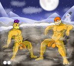 anthro balls biceps big_balls big_nipples big_pecs big_penis blush duo flaccid foreskin full_moon genitals grin hot_spring humanoid_genitalia humanoid_penis male male/male moon mountain night nipples partially_retracted_foreskin pecs penis smile snow snowman steam water dg254 mario_bros nintendo army_hammer_bro boom-boom boom-boom_(character) koopaling boom_boom hammer_bro koopa reptile scalie hi_res