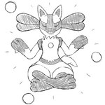 3_fingers 3_toes anthro feet fingers meditation solo toes xander3000 nintendo pokemon generation_4_pokemon lucario pokemon_(species) 1:1 absurd_res hi_res monochrome