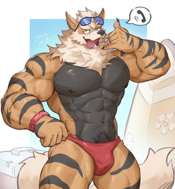 5_fingers abs anthro bedroom_eyes biceps big_muscles black_body black_claws black_countershading black_stripes blue_background box bracelet call_me claws clothed clothed_anthro clothed_male clothing container countershade_torso countershading eyewear fangs finger_claws fingers fluffy fluffy_tail front_view fur gesture hair hand_gesture hand_on_hip hand_on_own_hip huge_muscles iconography jewelry looking_at_viewer male multicolored_body multicolored_fur muscular muscular_anthro muscular_male narrowed_eyes navel neck_tuft nipples open_mouth open_smile pecs pose pupils red_bracelet red_clothing red_speedo red_swimwear red_tongue seductive simple_background smile smiling_at_viewer solo speech_bubble speedo speedo_only striped_arms striped_legs stripes sunglasses surfboard swimwear tail tan_body tan_fur tan_hair tan_inner_ear teeth text tongue tongue_out topless topless_anthro topless_male tuft two_tone_body two_tone_fur wearing_sunglasses white_background white_pupils white_sclera kuromonsart nintendo pokemon arcanine generation_1_pokemon pokemon_(species) 2025 absurd_res artist_name colored dated digital_drawing_(artwork) digital_media_(artwork) english_text hi_res portrait three-quarter_portrait