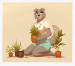 5_fingers amber_eyes anthro breasts clothed clothing eyebrows eyelashes female fingers kneeling plant smile solo tenynn anja_(tenynn) canid canine canis domestic_dog mammal 2022 digital_media_(artwork) hi_res