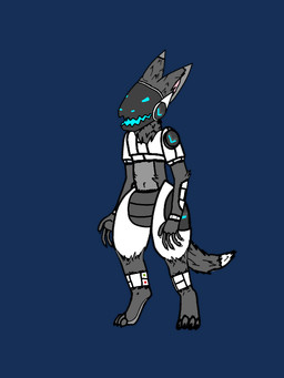 anthro fur grey_body grey_fur machine male solo anonymous_artist lazer_the_protogen canid canine fox mammal protogen 3:4 alpha_channel