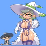 big_breasts blue_background blush breasts clothing duo female frown garter_straps gesture gloves hand_gesture handwear hat headgear headwear huge_breasts legwear lingerie not_furry pointy_ears pseudo_hair pupils simple_background squish tentacle_hair tentacles thigh_highs thigh_squish thumbs_up unusual_pupils witch_hat minus8 nintendo splatoon callie_(splatoon) marie_(splatoon) cephalopod humanoid inkling marine mollusk 1:1 2024 absurd_res hi_res