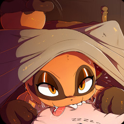 ambiguous_gender bed bed_sheet bedding bestiality bodily_fluids brown_body brown_fur brown_markings cum cum_in_mouth cum_inside duo fellatio feral feral_penetrated first_person_view fur furniture genital_fluids genitals human_on_feral human_penetrating human_penetrating_feral interspecies male male/ambiguous markings oral oral_penetration penetration penile penile_penetration penis penis_in_mouth sex sleep_sex sleeping solo_focus tongue tongue_out tongue_out_fellatio yellow_eyes lodetail nintendo pokemon generation_8_pokemon human mammal nickit pokemon_(species) 1:1 2026 colored digital_media_(artwork) hi_res