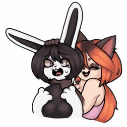 anthro birthmark black_clothing black_hair blush bra clothing duo ear_piercing female fur gloves_(marking) hair makeup markings mascara petting piercing pink_bra pink_clothing pink_underwear ponytail red_hair short_hair sports_bra sweater tan_body tan_fur topwear turtleneck underwear white_body hikkamun bree_(hikkamun) domestic_cat felid feline felis lagomorph leporid mammal rabbit 1:1 animated