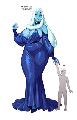 5_fingers ambiguous_gender big_breasts blue_clothing blue_dress blue_fingernails blue_nails breasts cleavage clothed clothing colored_nails dress duo eyebrows female fingernails fingers hair larger_female long_hair looking_at_another looking_up looking_up_at_another nails simple_background size_difference teal_body teal_skin text white_background rizdraws cartoon_network steven_universe blue_diamond_(steven_universe) gem_(species) humanoid 2026 absurd_res english_text hi_res