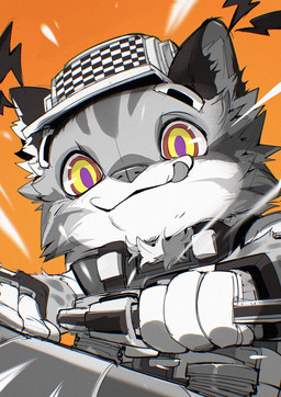 ambiguous_gender anthro black_ears blep checkered checkered_clothing checkered_hat checkered_headgear checkered_headwear clothed clothed_anthro clothing countershade_face countershading dark_body dark_fur facial_markings fur hat head_markings headgear headwear holding_object inner_ear_fluff light_body light_fur looking_at_object markings mouth_closed orange_background pattern_clothing pattern_hat pattern_headgear pattern_headwear pupils purple_pupils red_eyes ringed_iris simple_background solo spots spotted_arms spotted_body spotted_fur striped_face stripes tongue tongue_out topwear tuft white_sclera yellow_eyes chiayeeee domestic_cat felid feline felis mammal 2025 bust_portrait digital_drawing_(artwork) digital_media_(artwork) hi_res portrait signature