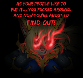 4_eyes alternate_species angry anthro black_background blonde_hair cheek_tuft claws clothing dialogue facial_tuft female fur glowing glowing_eyes hair looking_at_viewer multi_eye multicolored_clothing orange_body orange_fur profanity red_eyes simple_background solo text tuft two_tone_clothing chaoscroc victory_vixen alien canid canine fox mammal 2023 english_text hi_res