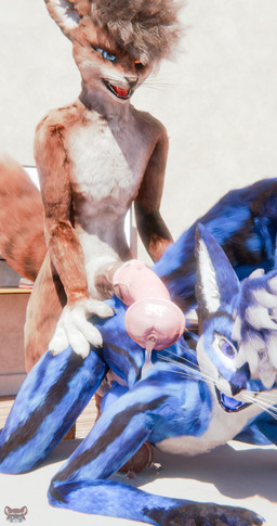 animal_genitalia animal_penis anthro big_penis blue_body blue_fur bodily_fluids brown_body brown_fur equine_genitalia equine_penis fur genital_fluids genitals huge_penis male male/male mismatched_animal_penis mismatched_genitalia mismatched_penis nude penis precum zerath 3d_(artwork) absurd_res digital_media_(artwork) hi_res