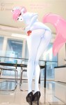 anthro anthrofied butt clothing female footwear hair high_heels low-angle_view nurse pink_hair red_cross shoes solo thong underwear white_body xjenn9 friendship_is_magic hasbro my_little_pony nurse_redheart_(mlp) equid equine mammal absurd_res hi_res