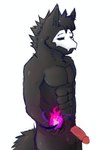 abs anthro balls biped black_body black_ears black_fur black_sclera erection fire flaming_orb front_view fur furry_tail genitals glistening glistening_genitalia glistening_penis humanoid_genitalia humanoid_penis looking_at_viewer magic male male_anthro mask monotone_body monotone_fur muscular muscular_anthro muscular_male neck_tuft nude pecs penis presenting presenting_penis simple_background solo standing tail tuft white_eyes saint1596321qqq changed_(video_game) puro_(changed) canid canine canis mammal wolf absurd_res hi_res