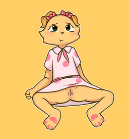 anthro blush bow_ribbon clitoris clothed clothing dress dress_only female floppy_ears fur genitals looking_at_viewer looking_up no_underwear pattern_clothing pawpads pose presenting ribbons shy sitting solo spots spotted_clothing spread_legs spreading vulva yellow_body yellow_fur young young_anthro young_female nodeb giggleland ella_(giggleland) bird_dog canid canine canis domestic_dog golden_retriever hunting_dog mammal retriever colored digital_drawing_(artwork) digital_media_(artwork) full-length_portrait portrait shaded
