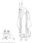 2_horns ambiguous_gender anthro clothed clothing cloven_hooves duo feral fire flaming_tail floppy_ears fully_clothed hooves horn tail 1inkygirl undertale_(series) toriel amphibian bovid caprine frog froggit goat mammal monster hi_res sketch