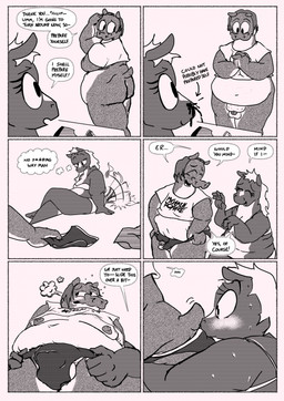 anthro balls belly belly_folds big_belly big_butt blood bodily_fluids border butt clothed clothing crossdressing fupa genitals male nosebleed obese obese_anthro obese_male overweight overweight_anthro overweight_male penis penis_poking_out putting_on_underwear speech_bubble tail tail_motion tailwag text white_border swinegarden common_hippopotamus equid equine hippopotamid horse mammal comic english_text greyscale hi_res monochrome