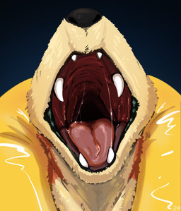 ambiguous_gender black_background black_lips black_nose bodily_fluids cheek_tuft detailed_mouth facial_tuft feral fur gradient_background lips mouth_shot open_mouth orange_body orange_fur pink_tongue saliva saliva_string sharp_teeth simple_background solo teeth tongue tuft yellow_body yellow_fur fizzpop nintendo pokemon floatzel generation_4_pokemon pokemon_(species) 2025 hi_res