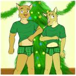 1:1 abraham_caro adam_caro anthro bobcat border briefs building bulge christmas christmas_tree clothing duo father_(lore) father_and_child_(lore) father_and_son_(lore) felid feline fuze green_clothing green_eyes green_shirt green_topwear green_underwear hi_res holidays inside lynx male mammal parent_(lore) parent_and_child_(lore) parent_and_son_(lore) pattern_clothing pattern_underwear plant shirt son_(lore) story story_in_description t-shirt texnatsu topwear tree underwear white_border