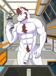 anthro balls foreskin genitals male muscular muscular_anthro muscular_male navel nipples nude penis selfie solo space tronse canid canine canis mammal wolf absurd_res hi_res