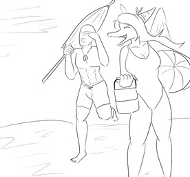 5_fingers abs anthro ball beach beach_ball beach_umbrella bone_frill breasts canon_couple clothing cooler dog_tags duo eyes_closed feathered_wings feathers female fingers frill_(anatomy) hair human_on_anthro inflatable interspecies long_hair male muscular muscular_human muscular_male one-piece_swimsuit open_mouth open_smile outside parasol pecs smile snout swimming_trunks swimwear wings arsenic_iii cavemanon_studios goodbye_volcano_high ko_op_(game_developer) snoot_game anon_(snoot_game) fang_(gvh) human mammal prehistoric_species pterosaur reptile scalie 2024 monochrome