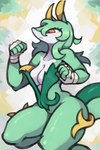 anthro blush breasts female fingers red_eyes simple_background solo yarney nintendo pokemon generation_5_pokemon pokemon_(species) reptile scalie serperior 2023 2:3 absurd_res digital_media_(artwork) hi_res