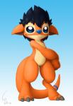 3_toes black_hair blue_background blue_eyes blue_nose chest_tuft claws feet fur gradient_background hair looking_at_viewer male orange_body orange_fur simple_background smile solo standing thick_thighs toe_claws toes tuft white_background ribera disney lilo_and_stitch fan_character rib_(ribera) alien experiment_(lilo_and_stitch) 2015 digital_media_(artwork)