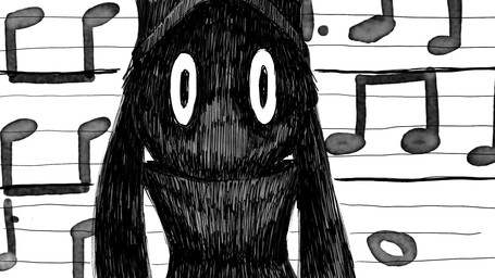 anthro clothing hat headgear headwear male military_cap military_uniform musical_note musical_symbol shadow_face sheet_music solo stare symbol uniform dragonweirdo canid canine canis domestic_dog mammal 16:9 hi_res monochrome widescreen
