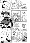 2017 anthro bottomwear breasts cleavage cleavage_cutout clothed clothing comic cookie_(furryfight_chronicles) cutout daigaijin dialogue english_text female furryfight_chronicles hi_res keyhole_turtleneck lagomorph leporid mammal mel_(furryfight_chronicles) monochrome muko rabbit rodent sciurid skirt speech_bubble sweater text topwear tree_squirrel turtleneck