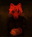 anthro bangs black_nose breasts clothed clothing ear_tuft female food fur hair holding_food holding_object inner_ear_fluff looking_at_viewer red_body red_fur red_hair sandwich_(food) shirt smile solo text topwear tuft anon2000000 subway_(restaurant) canid canine fox mammal 2021 digital_media_(artwork) digital_painting_(artwork) english_text hi_res