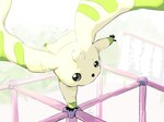 anthro beady_eyes fur handstand horn long_ears monkey_bars playground solo white_body white_fur yuuji7604 bandai_namco digimon digimon_(species) terriermon 4:3 hi_res