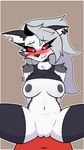 abdominal_bulge anthro anthro_penetrated areola blush breasts clitoris clothed clothing collar cowgirl_position crop_top duo female female_penetrated from_front_position fur genitals grey_areola grey_hair grey_nipples hair humanoid_on_anthro humanoid_penetrating humanoid_penetrating_anthro legwear male male/female male_penetrating male_penetrating_female nipples on_bottom on_top partially_clothed penetration penile penile_penetration penis_in_pussy pussy raised_clothing raised_topwear red_body red_eyes red_skin sex shirt spiked_collar spikes spread_legs spreading thigh_highs topwear vaginal vaginal_penetration white_body white_fur kadith helluva_boss mythology loona_(helluva_boss) canid canid_demon canine demon hellhound humanoid imp mammal mythological_canine mythological_creature 4k 9:16 absurd_res hi_res