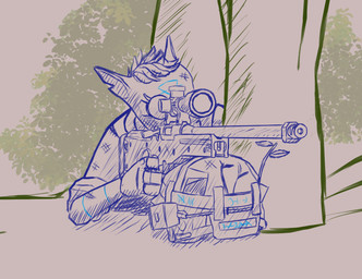 4_fingers aiming_weapon ambiguous_gender anthro armor awp clothed clothing detailed_background dirty fingers forehead_mark furgonomic_headwear furgonomics gun headgear helmet holding_gun holding_object holding_ranged_weapon holding_rifle holding_weapon l115 lying notched_ear on_front on_ground outside plant ranged_weapon rifle rolled_up_sleeves sniper_rifle solo tally_marks tree weapon wshfly project_silverfish inheritor lizard reptile scalie 2026 hi_res