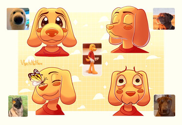 anthro blush blush_lines blush_stickers clothing expressions eye_bags fur gloves handwear male meme_face meme_pose red_clothing red_shirt red_t-shirt red_topwear shirt solo t-shirt topwear white_clothing white_gloves white_handwear yellow_body yellow_eyes yellow_fur vlynisnothere dog_closing_eyes_in_sunset glitch_productions real_world the_amazing_digital_circus belle_o'neill scratch_(tadc) ambient_arthropod ambient_butterfly ambient_insect arthropod bird_dog butterfly canid canine canis domestic_dog golden_retriever hunting_dog insect labrador lepidopteran mammal monarch_butterfly retriever meme redraw