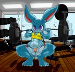 abs anthro bodily_fluids censored cottontail exercise female genitals gym hi_res kurasuto_(cottontail) lagomorph leporid mammal mosaic_censorship muscular muscular_female nipple_outline pussy pussy_floss rabbit solo sweat thick_thighs weightlifting weights workout