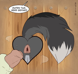 anal_only anthro anus duo erection female fence foreskin fur genitals holding_own_penis holding_penis humanoid_genitalia humanoid_penis humanoid_vulva imminent_anal imminent_sex interspecies male male/female masturbation nude partially_retracted_foreskin penile penile_masturbation penis presenting presenting_anus pussy_tape tail tape text through_wall vulva acinothecheetah acino jacki_northstar canid canine canis cheetah felid feline mammal wolf digital_media_(artwork) german_text translated