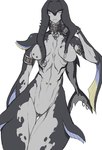 10den anthro breasts butt butt_from_the_front collar featureless_crotch female fin fin_piercing fish front_view furgonomics furry-specific_piercing grey_body hi_res kemono marine navel navel_piercing nintendo nude piercing pseudo_hair solo the_legend_of_zelda thigh_gap zora