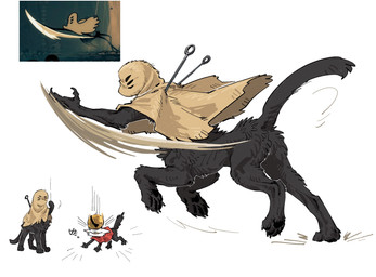 6_eyes ambiguous_gender black_body black_fur claws clothing duo feral fur motion_lines multi_eye pawpads paws quadruped red_clothing slashing tail white_body white_fur aaasakawa hollow_knight:_silksong hollow_knight_(franchise) team_cherry hornet_(hollow_knight) widow_(hollow_knight:_silksong) felid feline mammal taur 2026 hi_res