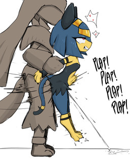 abdominal_bulge anthro arm_pull big_dom_small_sub biped blue_body blue_fur bodily_fluids clenched_teeth dominant duo ejaculation emanata female female_penetrated from_behind_position fur genital_fluids hair larger_anthro larger_male looking_pleasured male male/female male_dominating_female male_penetrating male_penetrating_female penetration prison_guard_position pupils red_eyes rough_sex sex short_hair simple_background size_difference slim_female slit_pupils smaller_anthro smaller_female suspended_via_penetration tail tail_aside tears tears_of_pleasure teeth thrusting vaginal_fluids vaginal_squirting yellow_body saeko_art palworld pocketpair anubis_(pal) pal_(species) sekhmet_(pal) 2025 absurd_res hi_res