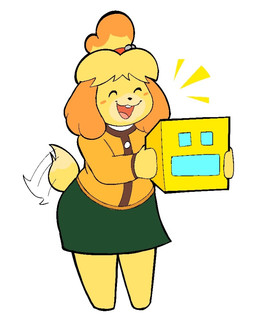 ^_^ anthro biped blonde_hair blush blush_stickers bottomwear buckteeth cardigan clothed clothing dipstick_tail duo eyes_closed featureless_feet feet female fur hair happy holding_object markings motion_lines open_mouth open_smile simple_background skirt smile solo_focus standing tail tail_markings tail_motion tailwag teeth white_background wide_hips yellow_body yellow_fur newartistcool animal_crossing geometry_dash nintendo isabelle_(animal_crossing) canid canine canis cube_(geometry_dash) domestic_dog mammal shih_tzu toy_dog 2025 crossover digital_media_(artwork) full-length_portrait portrait