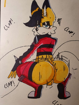 anthro ass_clapping balls big_butt blush bodily_fluids boots bottomless bottomless_male bracelet butt clap clothed clothing eyelashes eyeshadow femboy fingerless_gloves footwear furrowed_eyebrows genitals gloves handwear jacket jewelry legwear long_eyelashes looking_at_viewer looking_back looking_back_at_viewer makeup male motion_lines onomatopoeia shaking_butt shoes solo sound_effects spiked_bracelet spikes spiral sweat sweatdrop text thigh_boots thigh_highs tiptoes topwear twerking unimpressed justsomeidiotonline archie_comics sega sonic_the_hedgehog_(archie) sonic_the_hedgehog_(comics) sonic_the_hedgehog_(series) miles_prower_(anti-tails) canid canine fox mammal red_fox true_fox 3:4 absurd_res hi_res