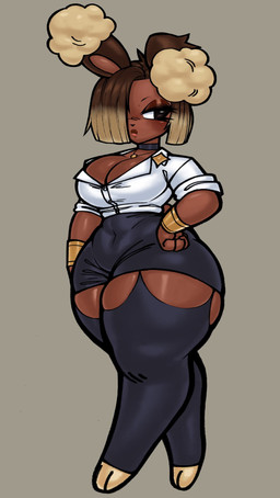 big_breasts breasts cleavage clothed clothing female garter_belt garter_straps hair highlights_(coloring) jewelry legwear office_lady shortstack shortstack_female solo thick_thighs thigh_highs solls0ll nintendo pokemon brandi_b_(darkscar) buneary generation_4_pokemon pokemon_(species) hi_res