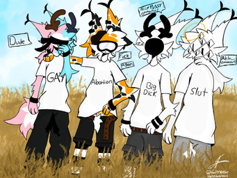 ambiguous_gender anthro antlers bottomwear clothed clothing eyes_everywhere eyewear eyewear_on_head fur goggles goggles_on_face goggles_on_head group horn meme_pose pants shirt short_tail shorts tail text topwear wardrobe_malfunction white_body white_fur voidlyvessel pixile_studios super_animal_royale coffepancacke_(voidlyvessel) emmanuel_(voidlyvessel) voidly_(voidlyvessel) watsfall_(voidlyvessel) biblically_accurate_angel calico_cat deer domestic_cat felid feline felis mammal super_cotton_candy_deer_(sar) super_deer_(sar) 4:3 absurd_res hi_res meme