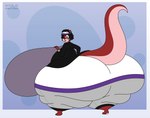 anthro big_breasts big_butt black_hair blue_eyes bottomwear breast_expansion breasts butt butt_expansion clothing copyright_symbol expansion female fur hair hat headgear headwear huge_breasts huge_butt huge_thighs hyper hyper_breasts hyper_butt hyper_thighs jacket looking_at_viewer one_eye_closed pants red_body red_fur shirt solo symbol thick_thighs topwear whiskers wink winking_at_viewer satsumalord aria_(stovi) mammal mustelid otter 2022 digital_media_(artwork) hi_res